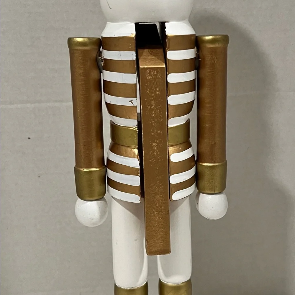 NEW Wood (MDF) Gold Stripe/White Nutcracker Holiday Christmas Decoration